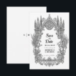Reserve A Data Medieval Gothic Dragon Griffin Black Etching Save<br><div class="desc">Announce your upcoming nuptials with this enchanting medieval-inspired "Save the Date" card. Featuring a detailed black etching of a grand Gothic archway flanked by a majestic dragon and a fierce griffin, this design evokes a sense of timeless fantasy and vintage romance. The intricate linework and ornate details create a truly...</div>