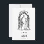 Reserve A Data Medieval Gothic Knight Bride Groom Arch<br><div class="desc">Celebrate your union with this enchanting medieval-inspired save the date card, featuring a striking black and white illustration of a knight and his bride standing beneath an ornate gothic archway. This design evokes a sense of timeless romance and noble heritage, perfect for couples planning a wedding with a fantasy or...</div>