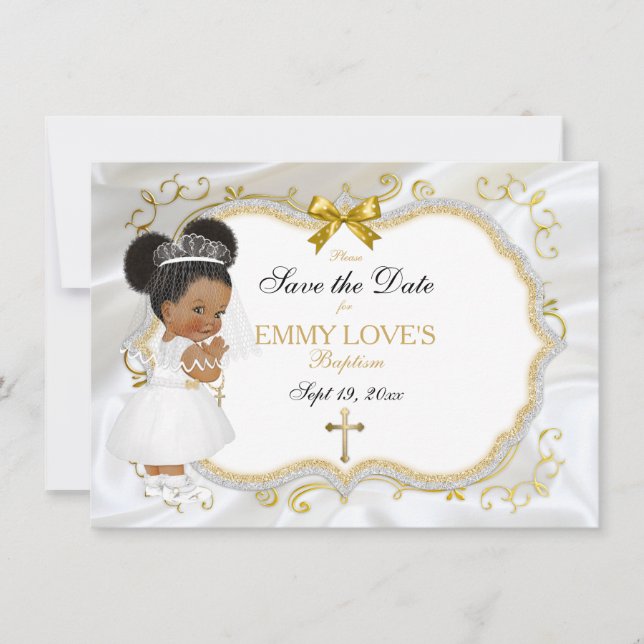 Reserve A Data Menina Batismo Salva Data Dourada Cruz Branca (Frente)