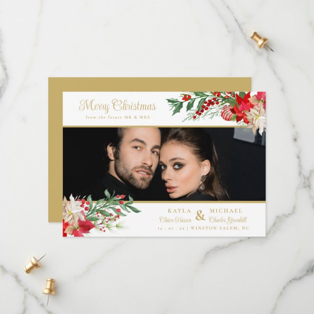 Reserve A Data Merry Christmas Poinsettias Garland Photo Wedding (Frente/Verso In Situ)