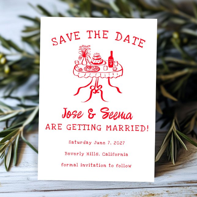 Reserve A Data Mesa de Jantar Buffet Desenhada à Mão Fofa Doce Pe (Buffet Dinner Table Hand Drawn Cute Sweet Custom Save The Date
)