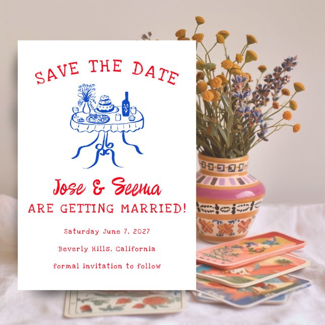 Reserve A Data Mesa de Jantar Buffet Desenhada à Mão Fofa Doce Pe (Buffet Dinner Table Hand Drawn Cute Sweet Custom Save The Date
)