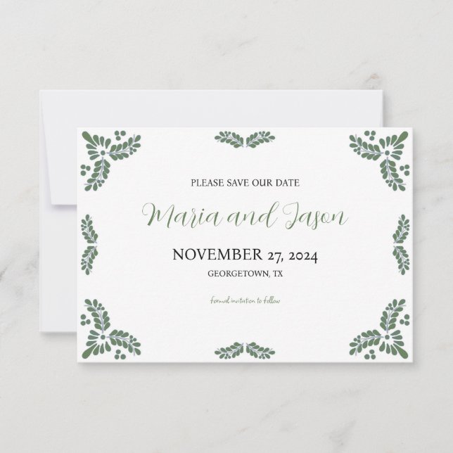 Reserve A Data Mexican Talavera Green Floral Minimalist Wedding (Frente)