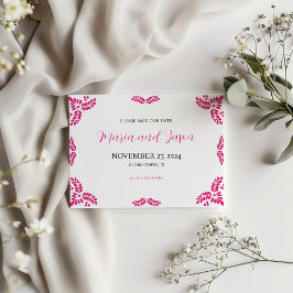 Reserve A Data Mexican Talavera Pink Floral Minimalist Wedding