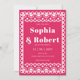 Reserve A Data Mexicano Fiesta Pink Papel Picado Boho Casamento