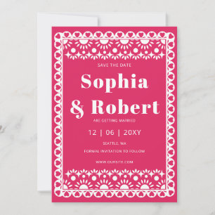 Reserve A Data Mexicano Fiesta Pink Papel Picado Boho Casamento