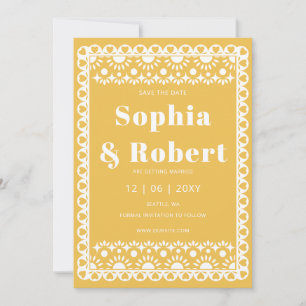 Reserve A Data Mexicano Fiesta Yellow Papel Picado Boho Weding
