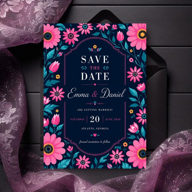 Reserve A Data Midnight Pink Floral Romantic Wildflower Elegant  (Criador carregado)