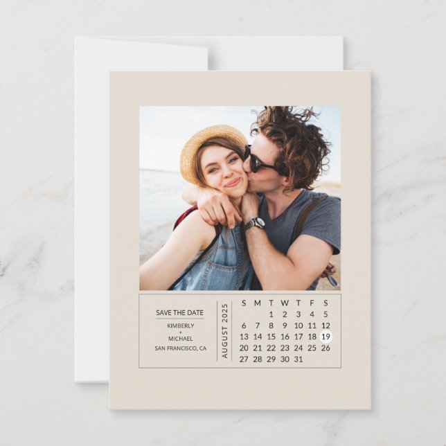 Reserve A Data Mini Calendário Moderno Mínimo Salvar a Foto da Da (Frente)