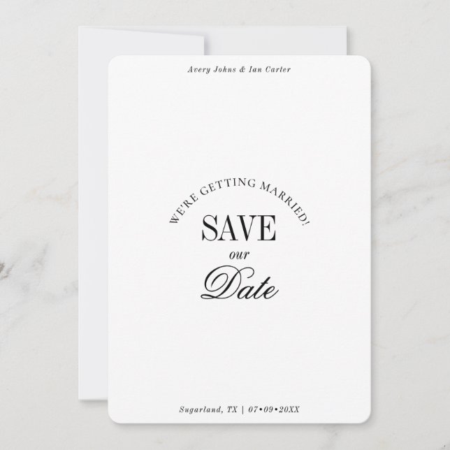 Reserve A Data Minimal Black and White Elegant Save the Date Card (Frente)