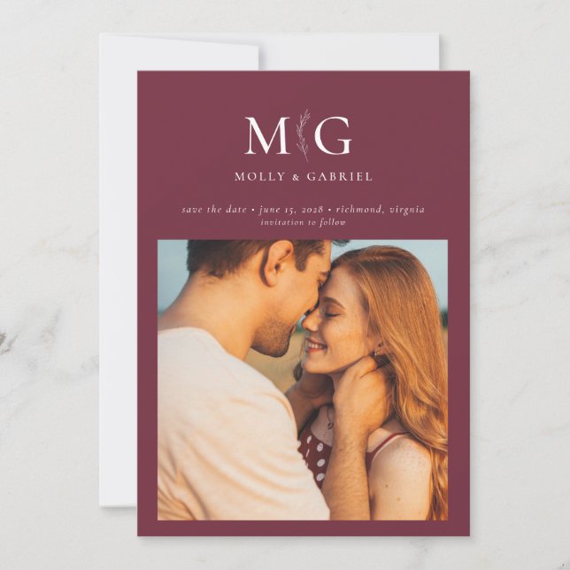 Reserve A Data Minimal Chic | Foto com Monograma Save the Date (Frente)