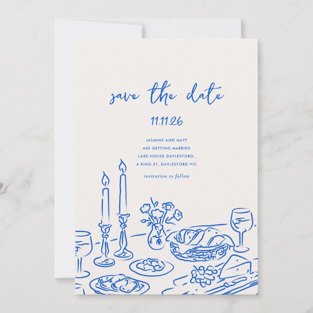Reserve A Data Minimal Hand Drawn Whimsical Doodle Save The Date (Frente)