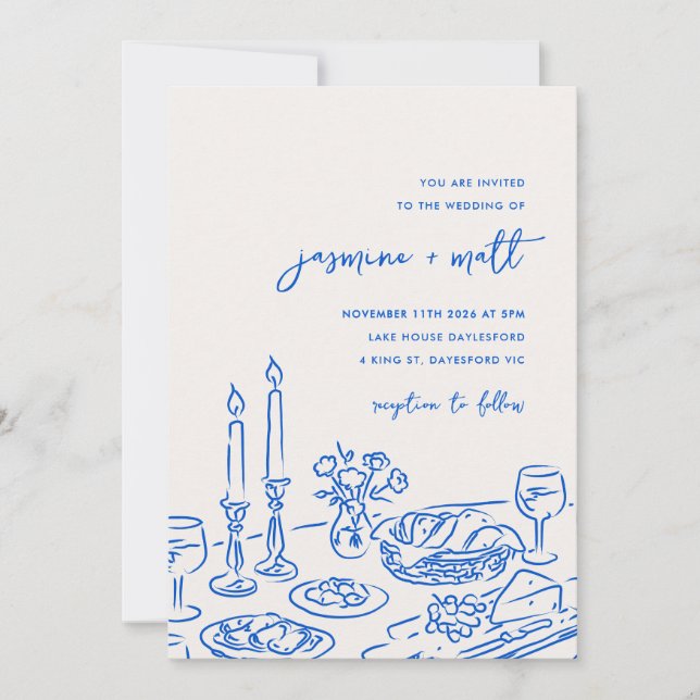 Reserve A Data Minimal Hand Drawn Whimsical Doodle Wedding Invite (Frente)