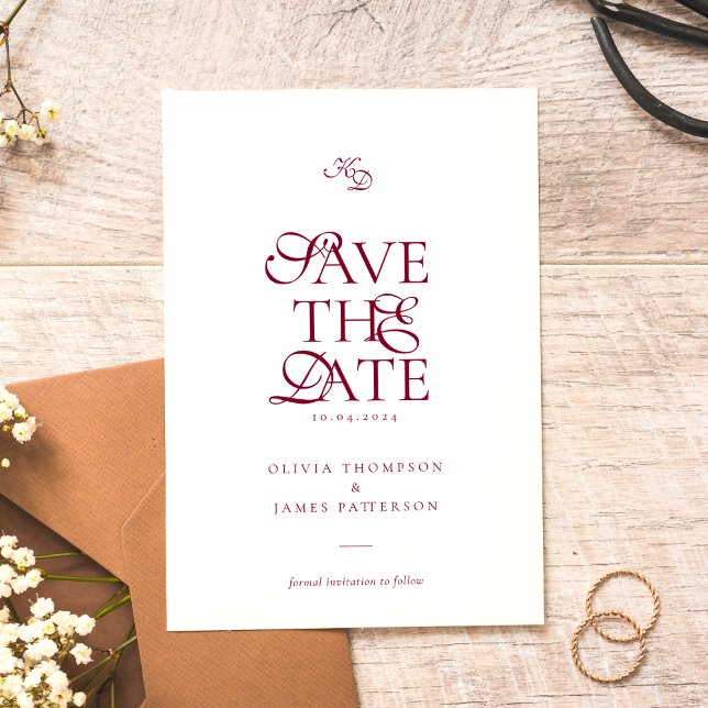 Reserve A Data Minimal Monogram Deep Burgundy Script Wedding (Criador carregado)