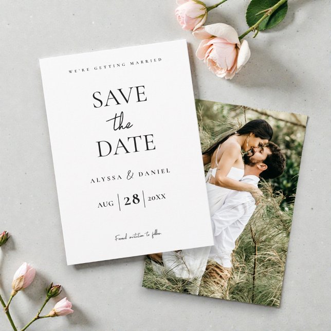 Reserve A Data Minimal One Photo Modern QR code wedding website (Minimal Modern Save the date photo wedding engagement card.)
