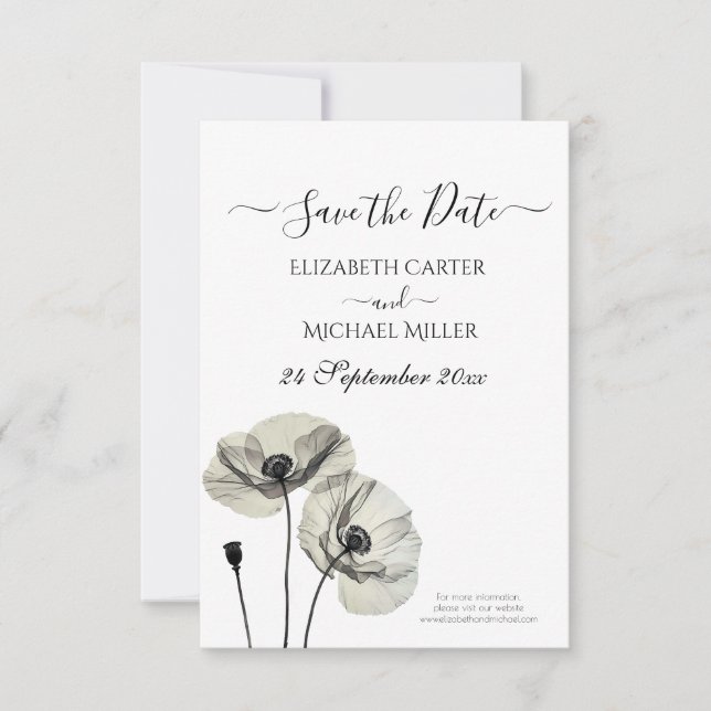 Reserve A Data Minimalismo Elegante Simples Poppies Pretos e Bran (Frente)