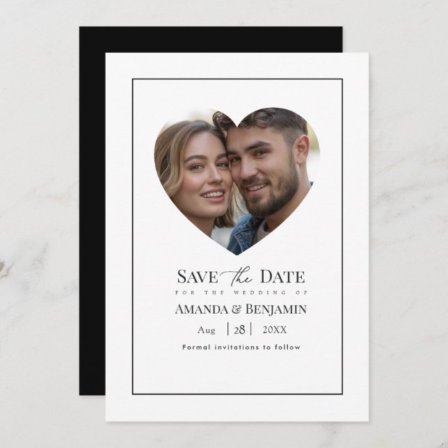 Reserve A Data Minimalist Black and White Wedding Photo (Frente/Verso)