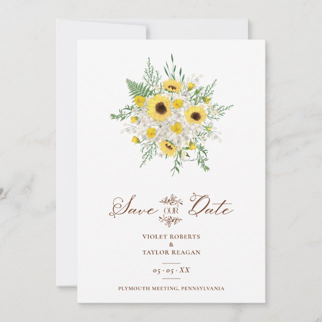 Reserve A Data Minimalist Botanical Sunflowers Bouquet Wedding (Frente)