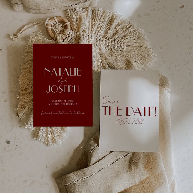 Reserve A Data Minimalist Burgundy Whimsical Retro Wedding (Criador carregado)