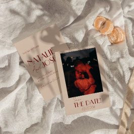 Reserve A Data Minimalist Deep Red Whimsical Retro Photo Wedding