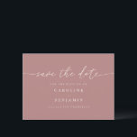 Reserve A Data Minimalist Dusty Rose Script Wedding QR Code<br><div class="desc">This save the date card features a dusty rose background with romantic script lettering and a clean minimalist layout. The elegant typography keeps the focus on the couple’s names and wedding date for a timeless announcement. The back includes space for a QR code that links guests directly to the wedding...</div>