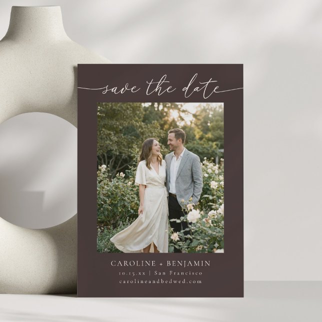 Reserve A Data Minimalist Fall Brown Earthy Script Photo Wedding  (Criador carregado)