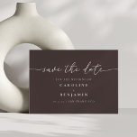 Reserve A Data Minimalist Fall Brown Script Wedding QR Code<br><div class="desc">This save the date card features elegant handwritten script paired with clean modern typography on a rich mocha brown background. The minimal layout creates a timeless look that works beautifully for modern, classic, or fall weddings. The back includes a QR code so guests can easily visit your wedding website for...</div>