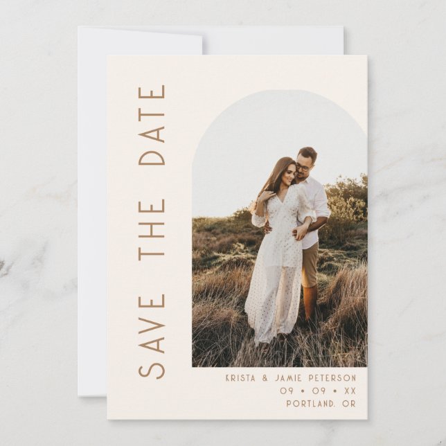 Reserve A Data Minimalist Ivory & Tan Arch Photo QR Code Wedding (Frente)