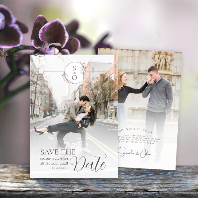 Reserve A Data Minimalist Monogram Wedding Save the Date Card (Criador carregado)