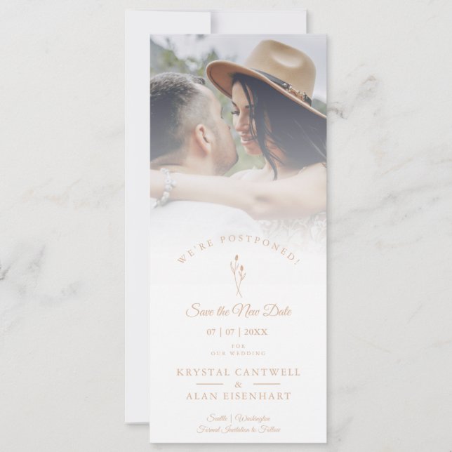 Reserve A Data Minimalist New Date Botanical Postponed Wedding (Frente)