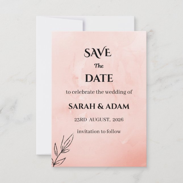 Reserve A Data Minimalist Peach Botanical Save the Date (Frente)