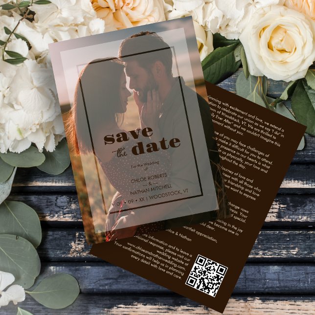 Reserve A Data Minimalist Transparency Vellum Effect Photo Card  (Minimalist Transparency Vellum Effect Photo Card Wedding Save the Date with Envelope.)