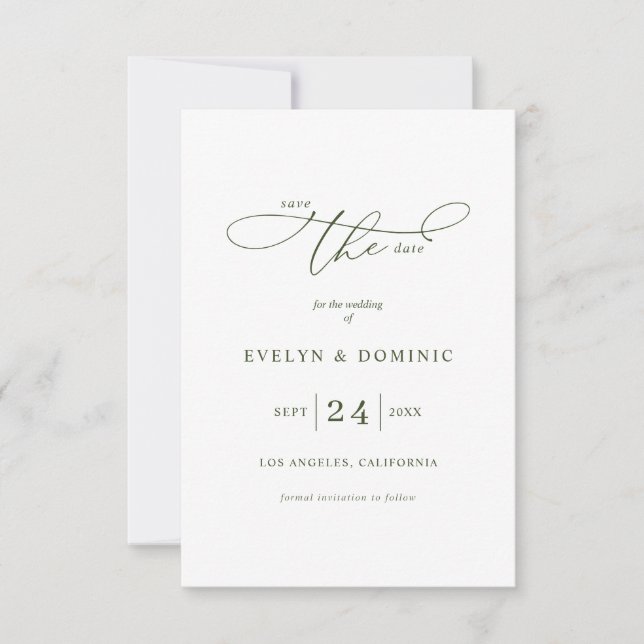 Reserve A Data Minimalist Typography Olive Green Wedding  (Frente)