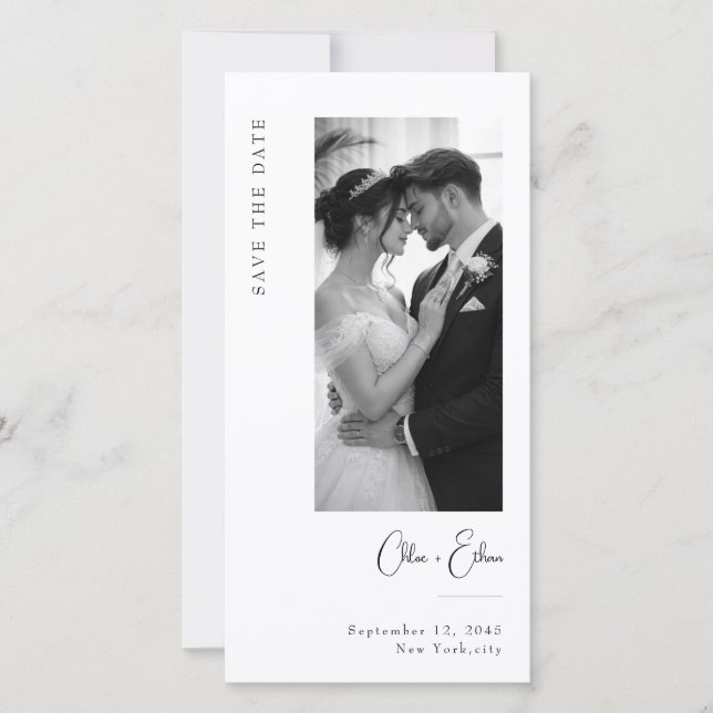 Reserve A Data Minimalist Wedding Photo Save the Date Bookmark (Frente)