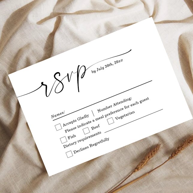 Reserve A Data Minimalist White & Black Wedding RSVP Card (Criador carregado)