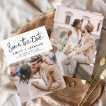 Reserve A Data Minimalista Salvar a data Foto manuscrita<br><div class="desc">Foto de Script Manuscrito Moderno e Elegante Salve o Cartão de Casamento de Data. O cartão de convite para salvar data inclui uma tipografia de chic e na moda com um design simples e minimalista sobre fundo branco ao qual você pode adicionar sua fotografia personalizada de noivado.</div>