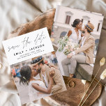 Reserve A Data Minimalista Salvar a data Foto manuscrita<br><div class="desc">Foto de Script Manuscrito Moderno e Elegante Salve o Cartão de Casamento de Data. O cartão de convite para salvar data inclui uma tipografia de chic e na moda com um design simples e minimalista sobre fundo branco ao qual você pode adicionar sua fotografia personalizada de noivado.</div>