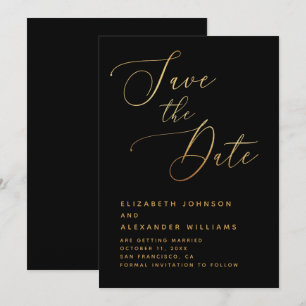 Reserve A Data Minimalista Script Preto & Dourado Casamento For