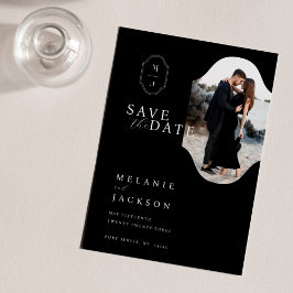 Reserve A Data Mínimo de Foto personalizada de Monograma preto e