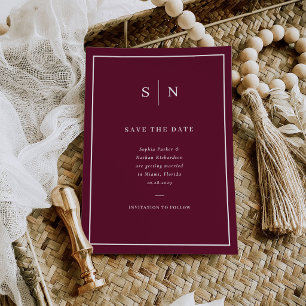Reserve A Data Mínimo e Chic Casamento com Borda Burgundy