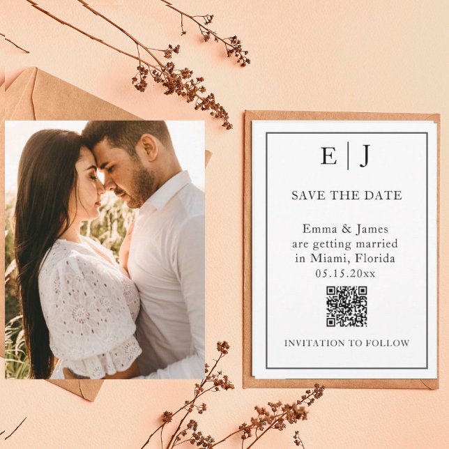 Reserve A Data Mínimo e Chic | Casamento com Código QR de Foto (Criador carregado)