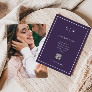 Reserve A Data Mínimo e Chic   Foto no Verso e Código QR Casament