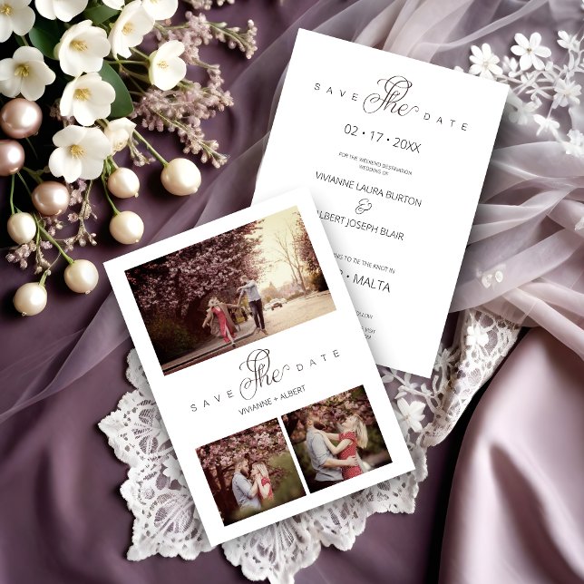 Reserve A Data Mínimo Vibrante 3 Foto Colagem Moderna Casamento (Vibrant Minimalism 3 Photo Collage Modern Wedding Save the Date Card. )