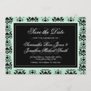 Reserve A Data Mint e Casamento tema damasco Preto Salvem a Data