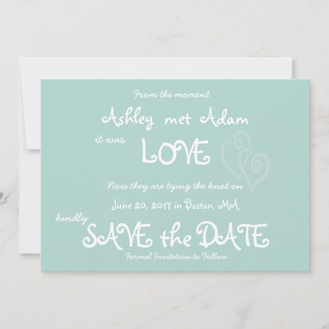 Reserve A Data Mint Green Love, Hearts Photo Save the Date Card (Frente)