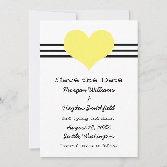 Reserve A Data Mod Heart Save the Date Invite, amarelo (Frente)