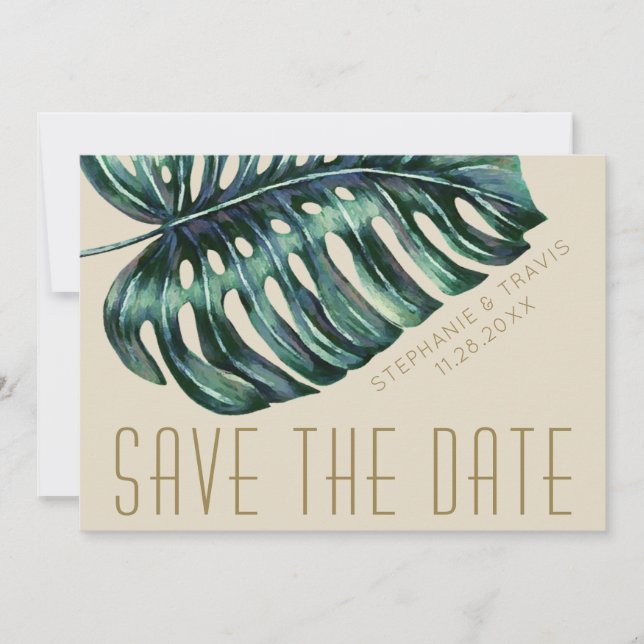 Reserve A Data Mod Monstera Leaf Green e Tan Wedding (Frente)