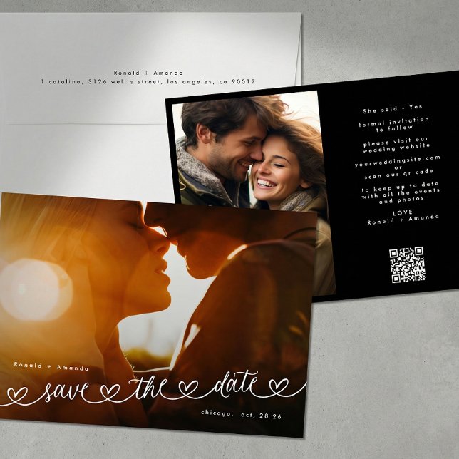 Reserve A Data Modern Black and White QR Code Photo Save The Date (Criador carregado)