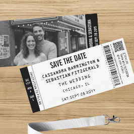 Reserve A Data Modern Black White Concert Ticket Photo QR Wedding