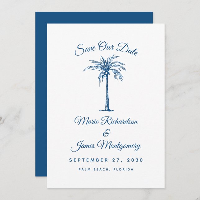Reserve A Data Modern Blue Beach Wedding Salvar a Data (Frente/Verso)